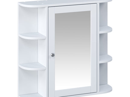 Bathroom Wall Storage Cabinet With Mirror And Adjustable Shelf, 6 Open Shelves