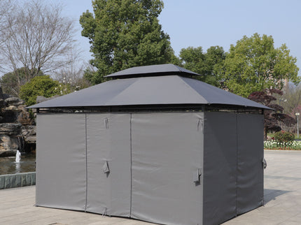 13 0 Ft Outdoor Patio Gazebo Canopy Tent With Ventilated Double Roof And Side Wall (Detachable Curtain Included On All Sides) Suitable For Lawn Garden Backyard And Deck - Gray