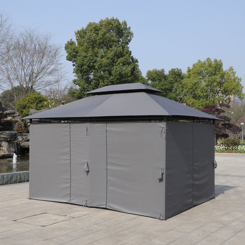 13 0 Ft Outdoor Patio Gazebo Canopy Tent With Ventilated Double Roof And Side Wall (Detachable Curtain Included On All Sides) Suitable For Lawn Garden Backyard And Deck - Gray