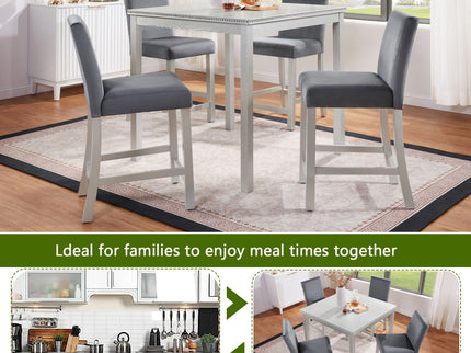 5 Pieces Counter Height Table Set, Kitchen Table With Square Table And 4 Upholstered Chairs