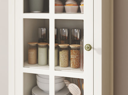 Minimalism Buffet Cabinet With Glass Doors And Double Drawer