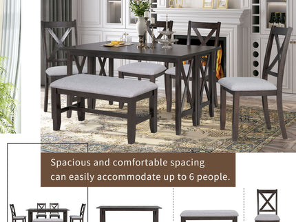 6 Piece Family Dining Room Set, Space Saving Foldable Table And 4 Chairs With Bench