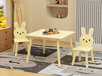 Table And Chair Set With 2 Bunny Chairs, Children's Activity Table For Toddlers, Cute Animal Design - Yellow