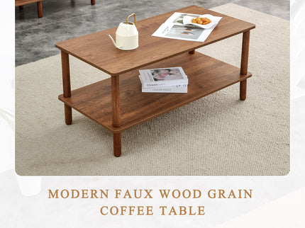 Modern 2 Tier Coffee Table With Open Storage Shelf For Living Room