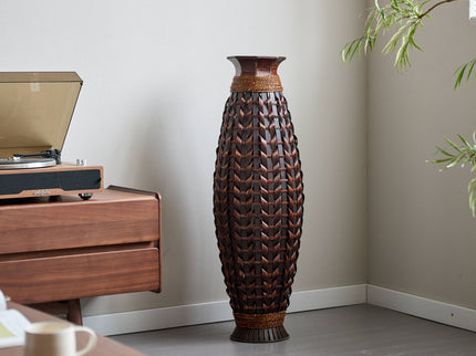 Hand Woven Bamboo Floor Vase, Decorative Accent For Living Room - Acacia Wood