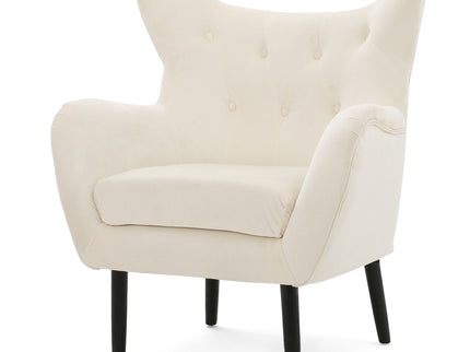 Style Velvet Arm Chair With Wingback And Flared Arms - Ivory
