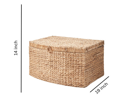 Rectangular Curve Water Hyacinth Woven Wicker Trunk With Handles For Clothes Toys Magazines And Book Storage - Natural / Light Brown