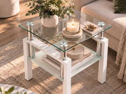 Modern Tempered Glass Tea Table, End Square Table For Living Room