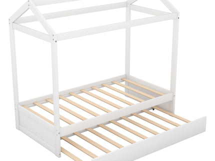 House Bed With Trundle In, Twin Size - White