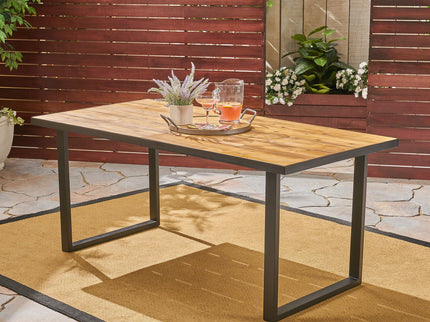 Outdoor Dining Table With U Shape Legs And Slat Top Table - Teak