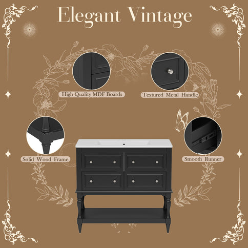 Bathroom Vanity Cabinet With Undermount Sink, 4 Drawer Set