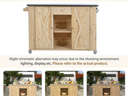 Outdoor Kitchen Island With Stainless Steel Top, Ample Storage Space, Towel And Spice Racks And A Bottle Opener