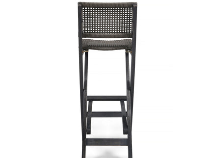 Outdoor Folding Acacia Wood Barstools With Rattan Backrest And Seat
