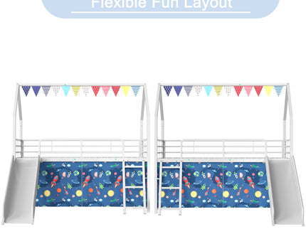 Jack - House Loft Bed With Slide And Curtain Set
