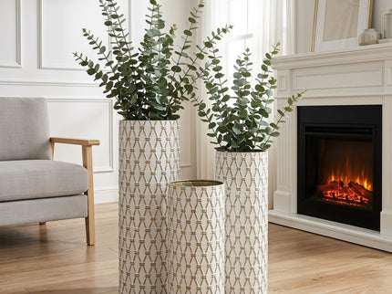Diamond Embossed Floor Tall Vases Home Decor (Set of 3) - White / Gold