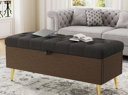 Modern Tufted Storage Ottoman Bench With Metal Legs