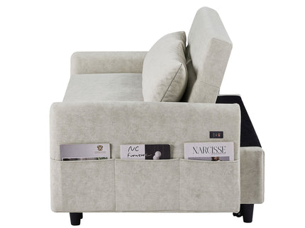 Pull Out Sleep Sofa Bed Loveseats Sofa Couch With Adjsutable Backrest, Storage Pockets, 2 Soft Pillows, USB Ports For Living Room, Bedroom, Apartment, Office