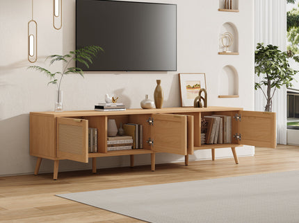 TV Stand With Storage & Cable Holes - Natural Wood