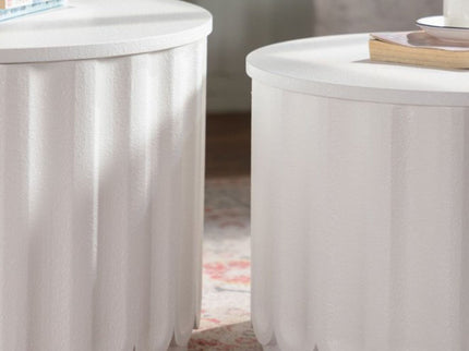 Round Storage Table Set With Lift Off Lid, Nesting Design, Elegant Curved Edge Shape For Living Room - Cream White