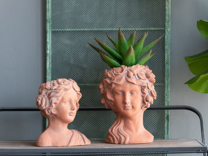 8X9X11.5" Head Bust Planter, Greek Style Cement Head Planter, Indoor Outdoor Home Garden Decor - Brown