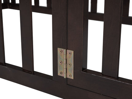 Twin Size Floor Bed Frame With Fence And Door - Walnut