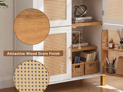 Tall Arched Cabinet With Rattan Doors & Adjustable Shelves