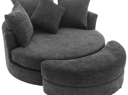 360° Swivel Accent Barrel Chair With Storage Ottoman & 4 Pillows, Modern Leisure Chair Round Accent For Living Room