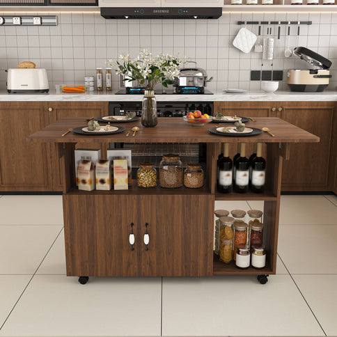 Multi Functional Folding Table With Storage Shelves And Wheels