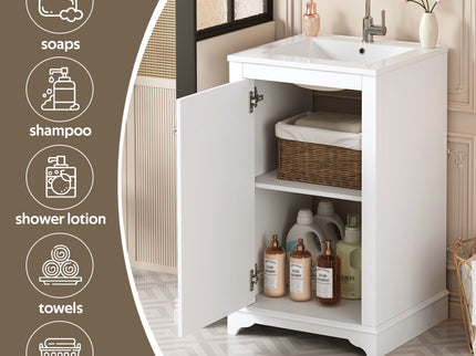 Bathroom Vanity With Sink, Freestanding Single Cabinet Set, Soft Close Door, Adjustable Shelf
