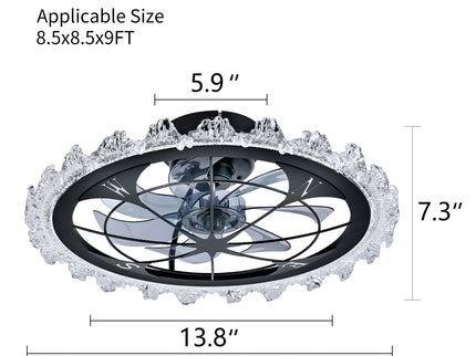 Caged Ceiling Fan With Remote Controlled Dimmable LED Lights, Flush Mount Fan, Low Profile Design - Matte Black