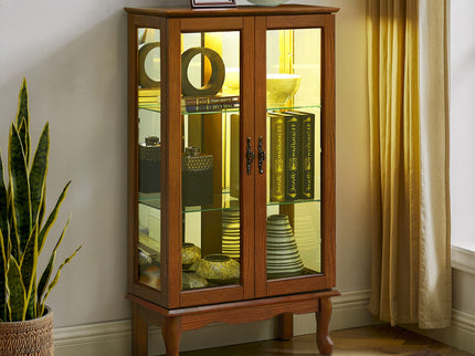 Curio Cabinet Lighted Curio Diapaly Cabinet With Adjustable Shelves And Mirrored Back Panel, Tempered Glass Doors (3 Tier), (E26 Light Bulb Not Included)