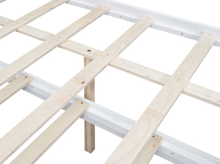 Full Size Platform Bed With Storage LED Headboard, Twin Trundle And 3 Drawers - White