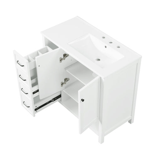 Bathroom Vanity With Sink Top, Bathroom Vanity Cabinet With 2 Doors And 2 Drawers, Open Shelf