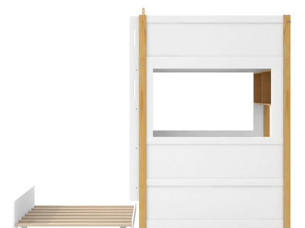 Bunk Bed With House Shaped Guardrails, Storage Shelves, And Trundle