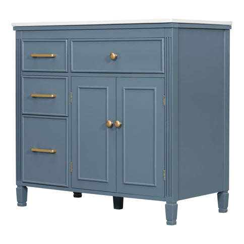 Modern Bathroom Vanity With Ceramic Sink, Freestanding, One Tip Out Drawer, 3 Side Drawers, Adjustable Shelf
