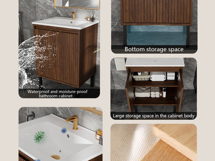 Bathroom Vanity With Ceramic Sink, Floor-Standing Design, Soft-Closing Drawers