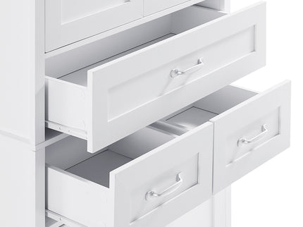 Tall Bathroom Storage Cabinet With 4 Doors 3 Drawers Adjustable Shelves - White