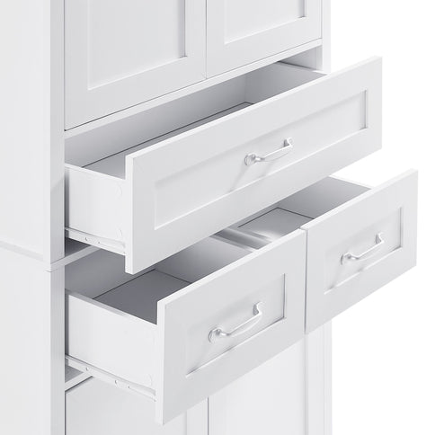 Tall Bathroom Storage Cabinet With 4 Doors 3 Drawers Adjustable Shelves - White