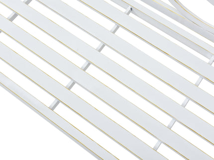 Outdoor Garden Patio Bench With Backrest And Armrest, Slatted Seat For Park, Yard & Porch, Balcony, Accommodates 2 - 3 People - White
