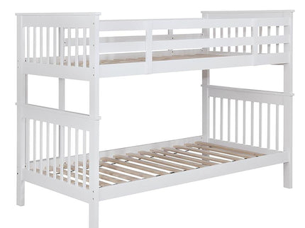 Slatted - Headboard Twin / Twin Bunk Bed With Built In Ladder Design - White