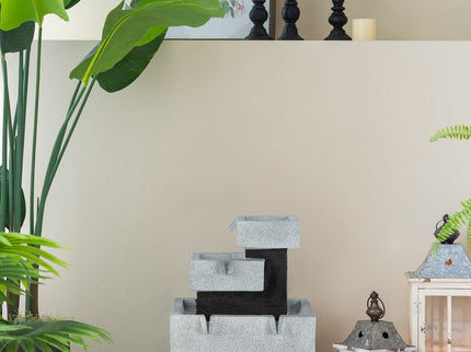 Decorative 4 Tier Block Fountain With Light, For Indoor And Outdoor - Black / Gray