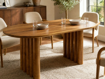 Oval Dining Table With Cylindrical Legs - Brown