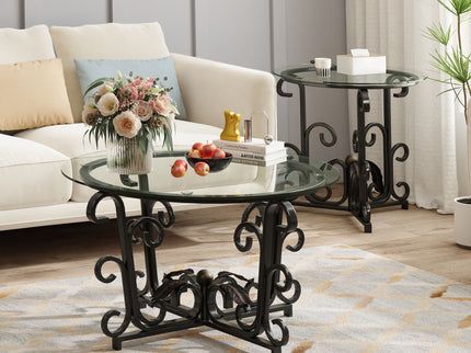 3 Piece Coffee Table Set With Tempered Glass Surface - Black