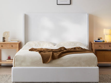 Carmen - King Size Upholstered Wingback Bed - White