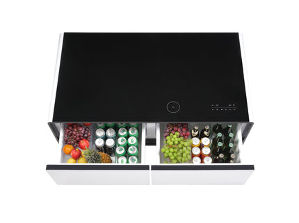 Modern Smart Coffee Table With Built-In Fridge, tooth Speaker, Wireless Charging Module, Touch Control Panel, Power Socket, USB Interface, Outlet Protection, Atmosphere Light