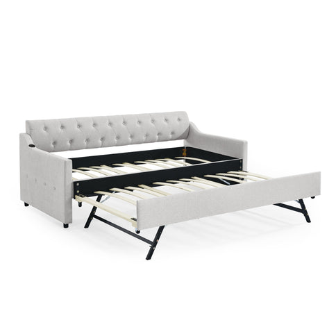 Size Upholstered Daybed With Trundle And USB Charging Armrest