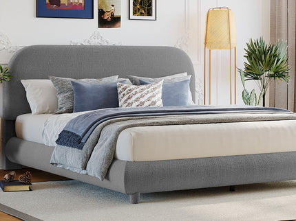 Upholstered Platform Bed With Thick Solid Frame And Stylish Curve-Shaped Design