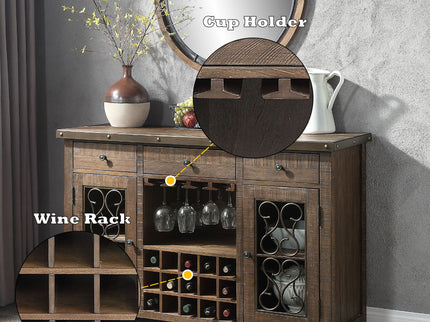 Raphaela - Server With Cup Holder & Wine Rack - Cherry