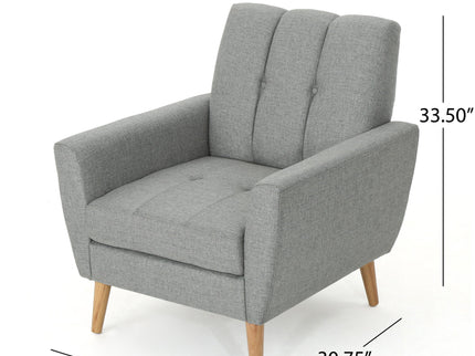 Fabric Channel Stitch Club Chair With Tufted Back - Gray