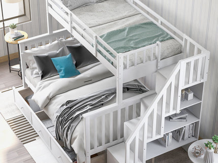 Stairway Bunk Bed With Storage And Guard Rail For Bedroom
